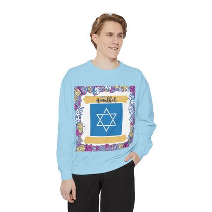Hanukkah Unisex Garment-Dyed Sweatshirt - Festive Jewish Holiday Apparel
