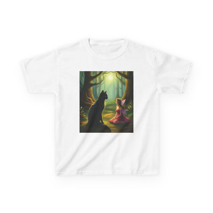 Enchanted Forest Kids Tee – Magical Fairy & Black Cat Design