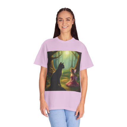 Fairy and Black Cat Forest T-Shirt — Enchanted Woodland Magic Tee