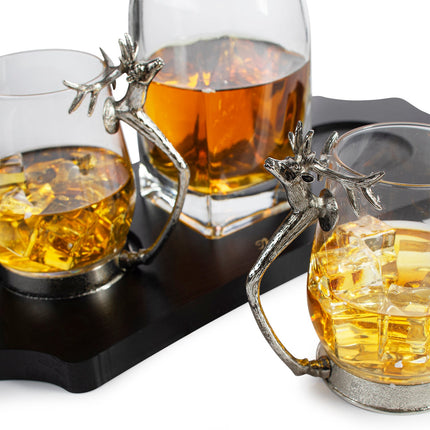 Stag Antler Decanter Set with 2 Stag Glasses - Antique Pewter Whiskey Decanter Set Elegant Liquor Decanter Gift Set for Bar by The Wine Savant - Luxury Decanter for Bourbon, Scotch, or Whiskey 750ml-2