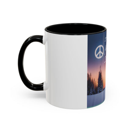 Christmas Peace Accent Mug | 11oz Ceramic Cup with Quote & Sunset