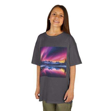 Kids Tee — Colorful Northern Lights Mountain Print