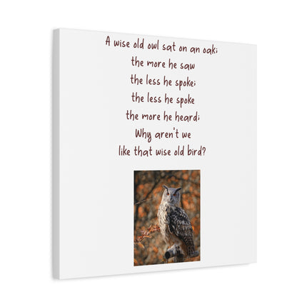 Wise Old Owl Matte Canvas Wall Art – Poem Print with Autumn Owl Photo