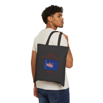 American Flag Canvas Tote Bag — Patriot Quote Cotton Grocery Book Bag