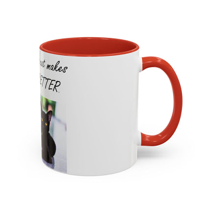 Cat Lover’s Accent Mug – “A Cat Makes Everything Better” – 11oz