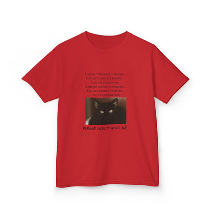 Kids Cotton Tee – “Please Don’t Hurt Me” Black Cat Design
