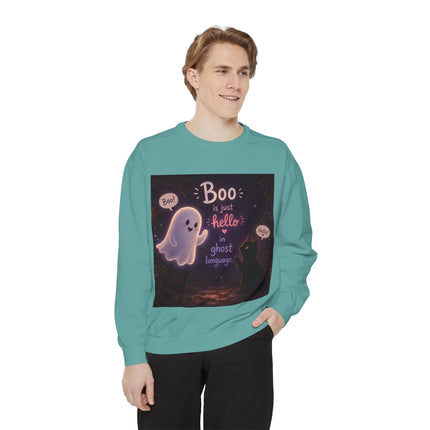 Halloween Ghost Sweatshirt – “Boo is just hello in ghost language” Cozy Pullover