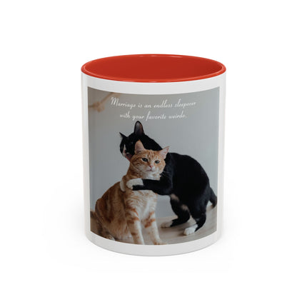 Cat Hug Coffee Mug – "Marriage is an Endless Sleepover" Accent Mug