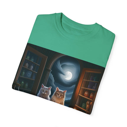 Magical Cats T-Shirt – Cozy Night Reading – Unisex Garment-Dyed