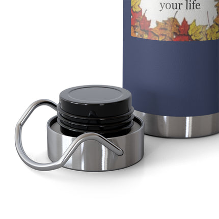 Autumn Equinox Insulated Bottle — 22oz Copper Vacuum Bottle with Fall Leaves Blessing