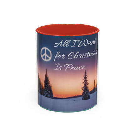 Christmas Peace Accent Mug | 11oz Ceramic Cup with Quote & Sunset