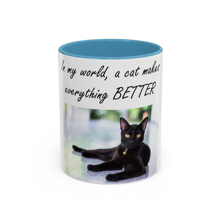 Cat Lover’s Accent Mug – “A Cat Makes Everything Better” – 11oz