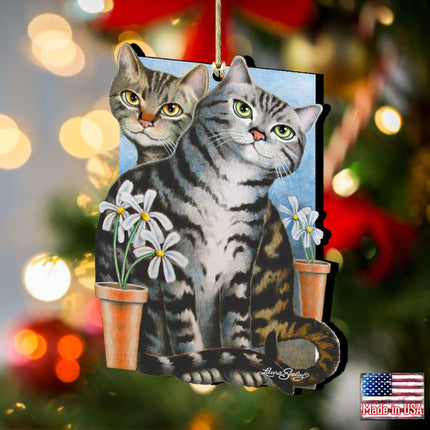Silver N Gold Cat Wooden Ornaments by Laura Seeley - Pets Dog and Cats Decor - 8512071-LS-1