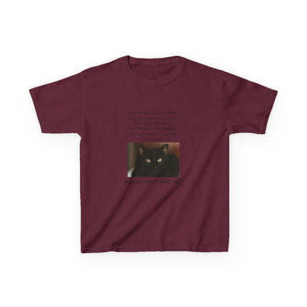 Kids Cotton Tee – “Please Don’t Hurt Me” Black Cat Design