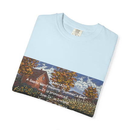 Samhain Harvest Tee — 'Samhain' Pronunciations + 'Pumpkin Spice' Autumn Humor