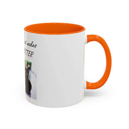 Cat Lover Accent Coffee Mug — "In my world, a cat makes everything BETTER" (11/15oz)