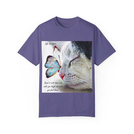 Inspirational Cat & Butterfly T-Shirt | Life is Short Quote