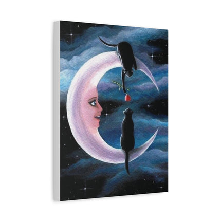 Two Black Cats on Crescent Moon Matte Canvas Art — Cat Lovers Wall Decor