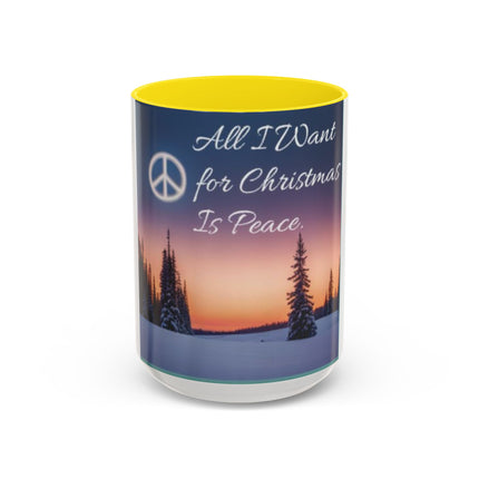 Christmas Peace Accent Mug | 15oz Ceramic Cup with Quote & Sunset