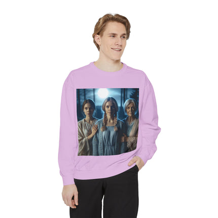 Mystical Sisters Sweatshirt – Garment-Dyed Art of Triple Goddess