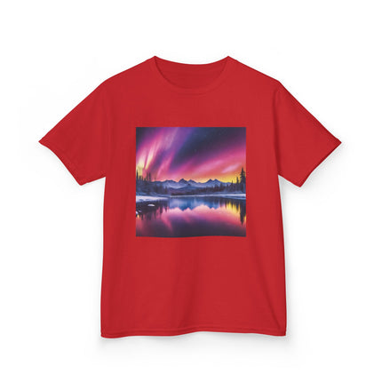 Kids Tee — Colorful Northern Lights Mountain Print