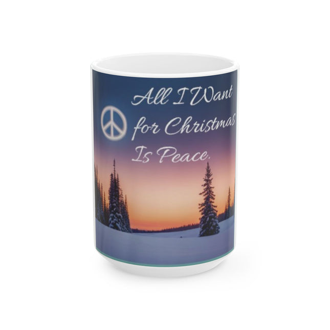 Christmas Peace Ceramic Mug | 15oz Cup with Quote & Winter Sunset