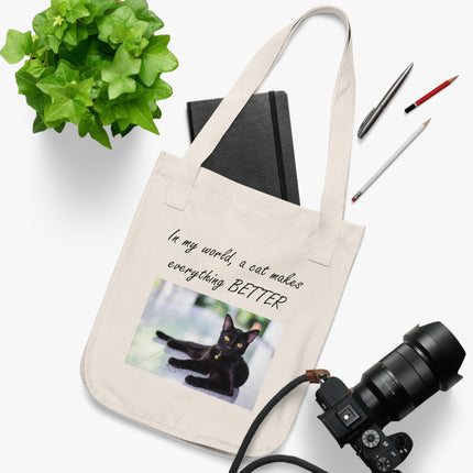Eco-Friendly Cat Lover Tote Bag - "In my world, a cat makes everything BETTER"