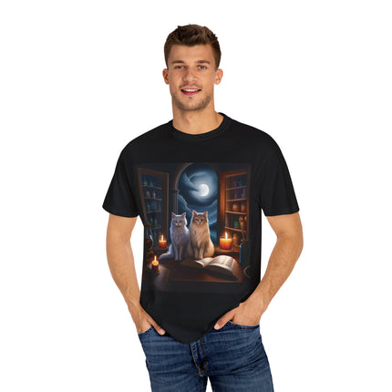 Magical Cats T-Shirt – Cozy Night Reading – Unisex Garment-Dyed