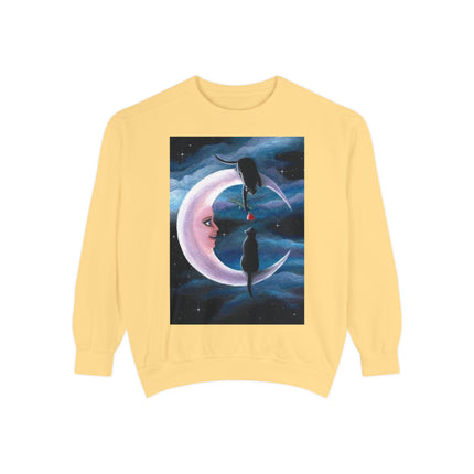 Moonlit Cats Sweatshirt —Whimsical Crescent Moon & Black Cat Graphic
