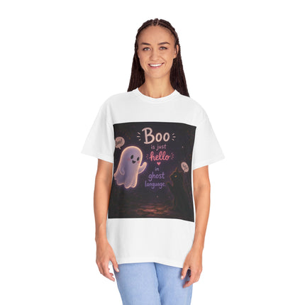 Halloween Ghost T-Shirt — “Boo is just hello in ghost language” Cute Spooky Tee