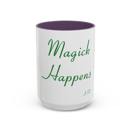 Magick Happens Coffee Mug — Witchy Green Script Accent Mug (11/15oz)