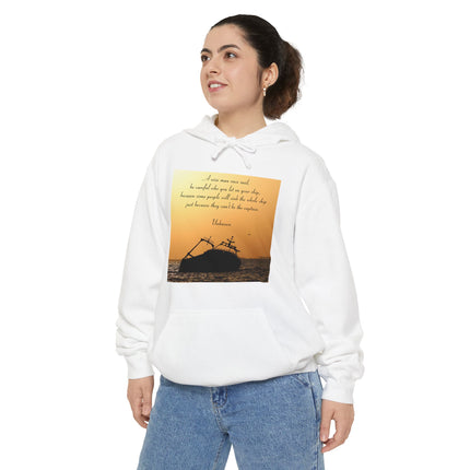Sinking Ship Hoodie — "Be careful who you let on your ship" Quote Sunset Silhouette