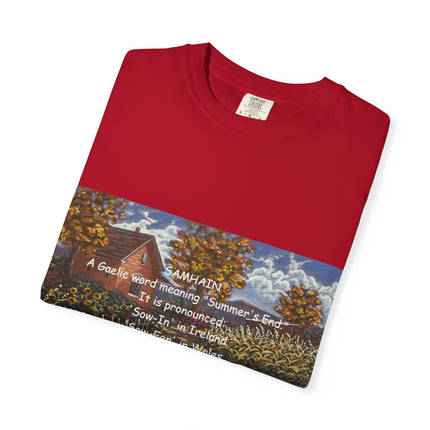 Samhain Harvest Tee — 'Samhain' Pronunciations + 'Pumpkin Spice' Autumn Humor