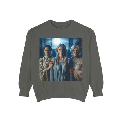 Mystical Sisters Sweatshirt – Garment-Dyed Art of Triple Goddess