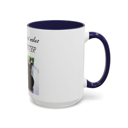 Cat Lover Accent Coffee Mug — "In my world, a cat makes everything BETTER" (11/15oz)