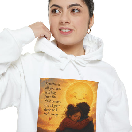 Sunlit Embrace Hoodie – "All You Need Is a Hug" Cozy Inspirational Sweatshirt