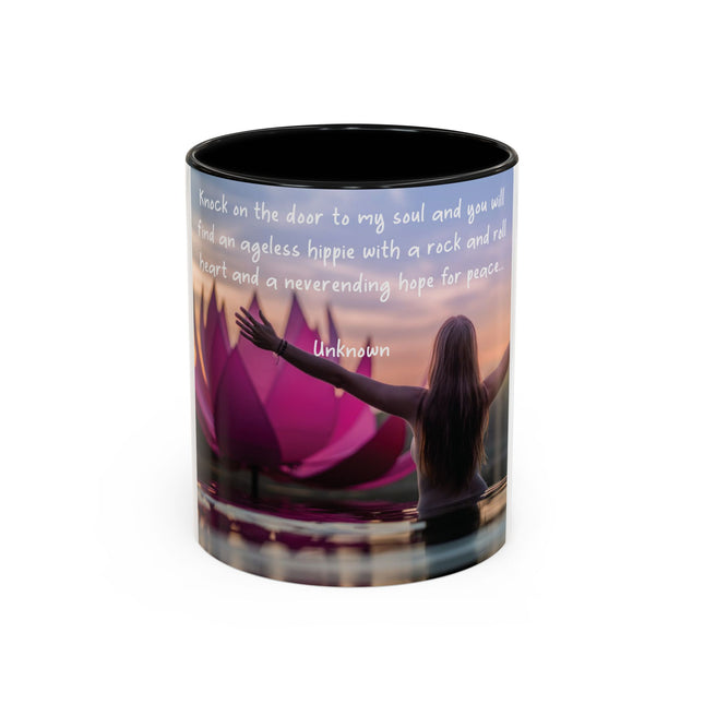 Ageless Hippie Soul Mug | 11oz Accent Cup with Lotus & Uplifting Quote