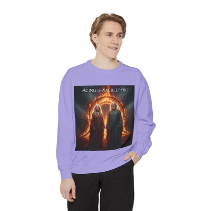 Aging Is Sacred Fire Sweatshirt — Mystical Elderhood Graphic Sweatshirt
