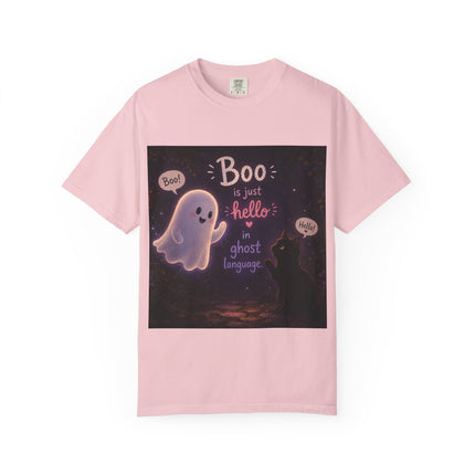 Halloween Ghost T-Shirt — “Boo is just hello in ghost language” Cute Spooky Tee