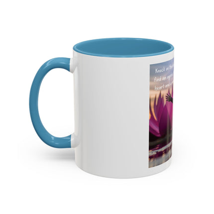 Inspirational Lotus Sunrise Coffee Mug — "knock on the door to my soul"