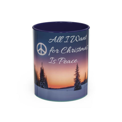 Christmas Peace Accent Mug | 11oz Ceramic Cup with Quote & Sunset