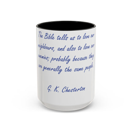 Love Your Neighbors Mug – 15oz Accent Cup for Faith & Humor