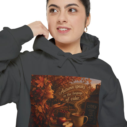 Autumn Leaves & Cider Hoodie — Cozy Fall Sweatshirt with 'Autumn Speaks' Still Life Design