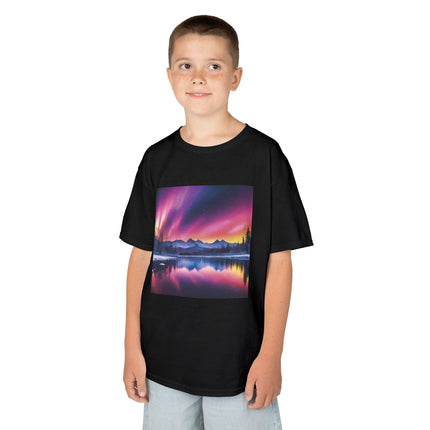 Kids Tee — Colorful Northern Lights Mountain Print
