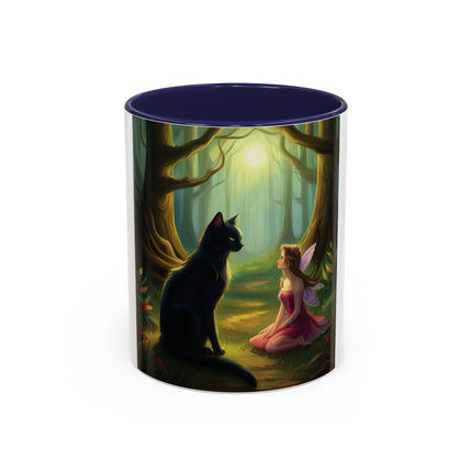 Enchanting Fairy & Cat Accent Mug – Fantasy Nature Design, 11oz