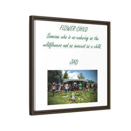 Flower Child Matte Canvas Print — "Flower Child" Quote with Festival Photo (Framed)