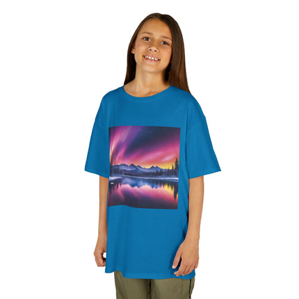 Kids Tee — Colorful Northern Lights Mountain Print