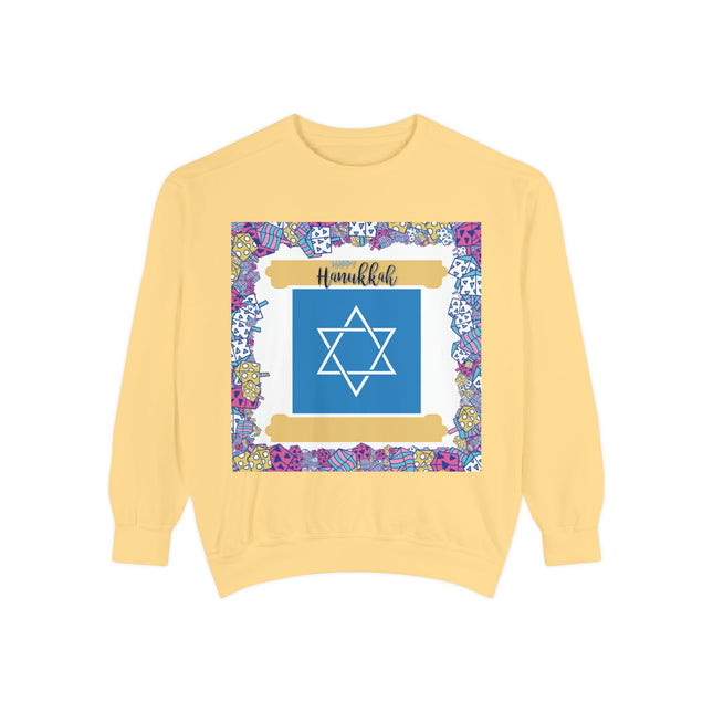 Happy Hanukkah Sweatshirt – Unisex Garment-Dyed Cozy Layer