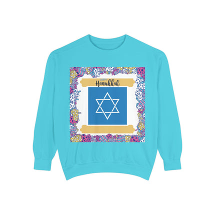 Hanukkah Unisex Garment-Dyed Sweatshirt - Festive Jewish Holiday Apparel