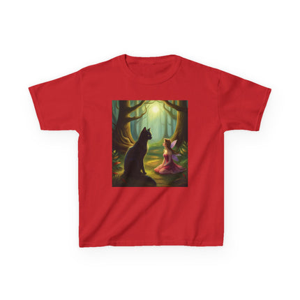 Enchanted Forest Kids Tee – Magical Fairy & Black Cat Design